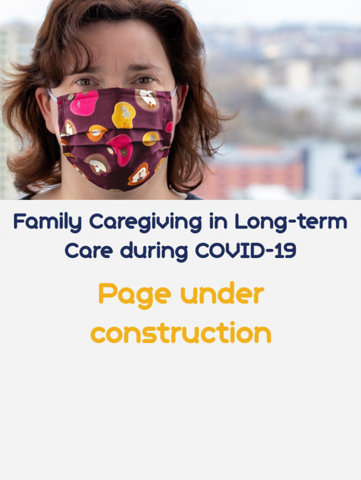 Button for the study: Family caregiving in long-term care during COVID-19
The button has an image of a woman wearing a face mask. 
